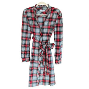 Untuckit Women’s Harrison Ruffle Plaid Shirt Dress Grey Red 8 Classic Holiday
